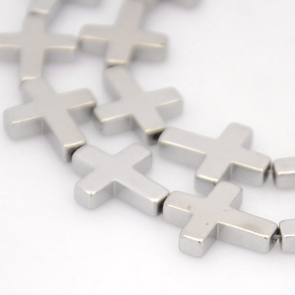 PandaHall Electroplate Non-magnetic Synthetic Hematite Beads Strands, Cross, Platinum Plated, 17x14x4mm, Hole: 1mm, about 23pcs/strand, 15.7...