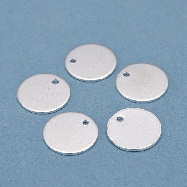 PandaHall 304 Stainless Steel Charms, Stamping Blank Tag, Flat Round, Silver, 15x1mm, Hole: 1.2mm 304 Stainless Steel Flat Round