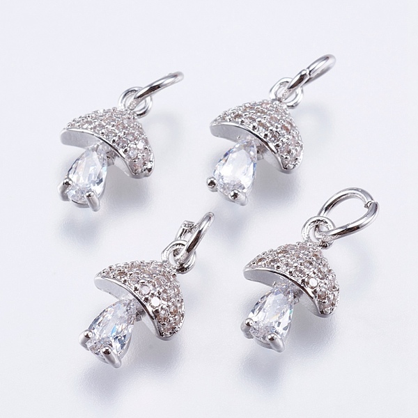 

PandaHall Brass Micro Pave Cubic Zirconia Charms, Cadmium Free & Lead Free, Mushroom, Real Platinum Plated, 11x7.5x4mm, Hole: 3mm..., Clear
