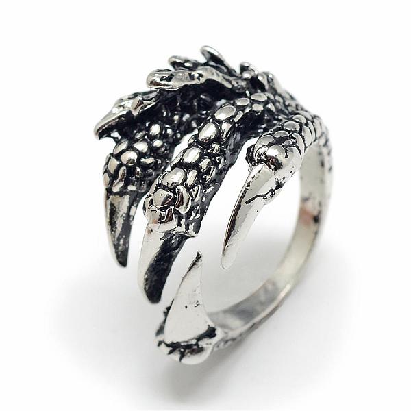

PandaHall Adjustable Alloy Cuff Finger Rings, Eagle Claw, Size 8, Antique Silver, 18mm Alloy