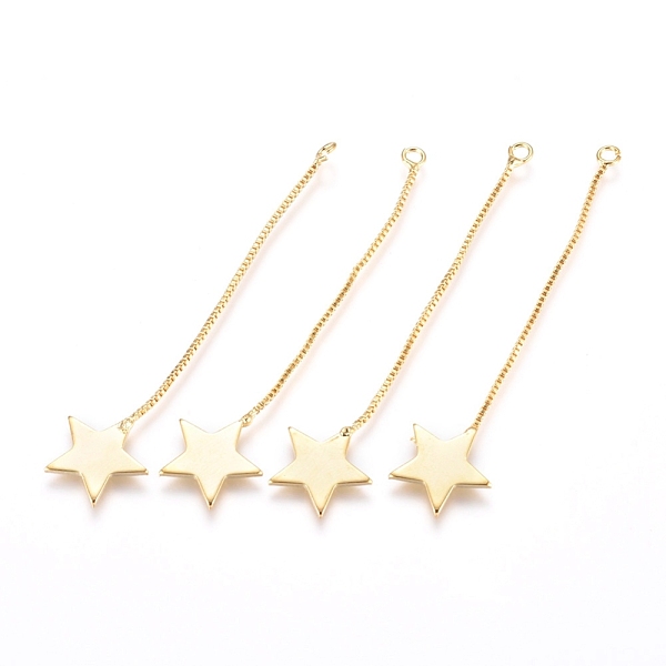 

PandaHall Brass Big Pendants, with Box Chain, Long-Lasting Plated, Star, Real 18K Gold Plated, 56x12x1mm, Hole: 1.6mm Brass Star