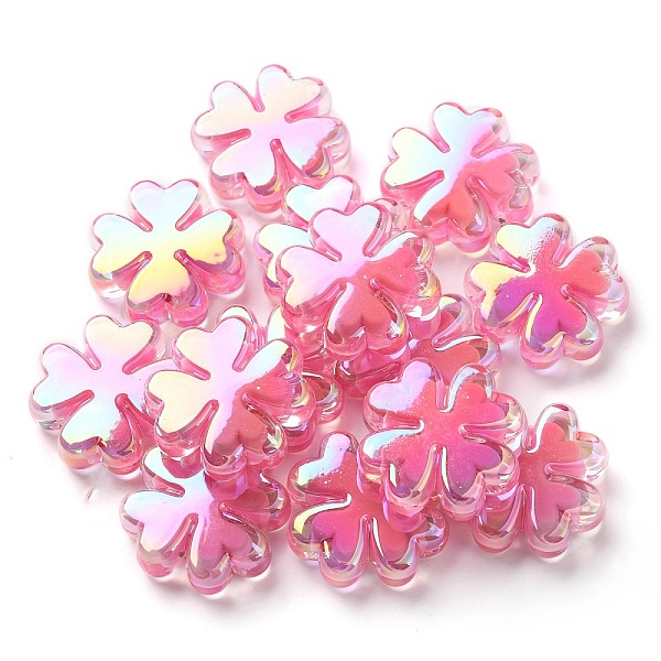 

PandaHall UV Plated Acrylic Beads, Iridescent, Bead in Bead, Clover, Hot Pink, 25x25x8mm, Hole: 3mm Acrylic Clover