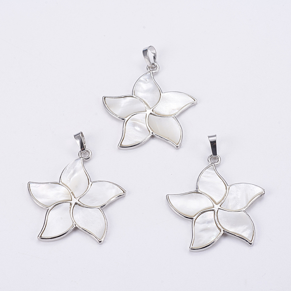

PandaHall Natural White Shell Mother of Pearl Shell Pendants, with Platinum Tone Brass Bail, Flower, 41~41.5x38x2~3mm, Hole: 5x8mm White...