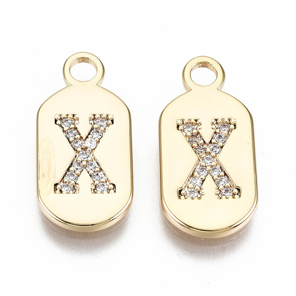 

PandaHall Brass Micro Pave Clear Cubic Zirconia Pendants, Nickel Free, Real 18K Gold Plated, Oval with Word, Letter.X, 16x7.5x1.5mm, Hole...