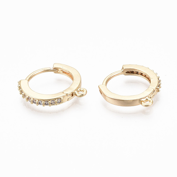 

PandaHall Brass Micro Pave Cubic Zirconia Huggie Hoop Earring Findings, with Horizontal Loop, Nickel Free, Ring, Clear, Real 18K Gold Plated...