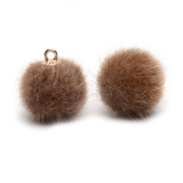

PandaHall Handmade Faux Mink Fur Covered Pendants, with Alloy Findings, Round, Golden, Tan, 16~17x13.5~14mm, Hole: 1.5mm Fibre Round Orange