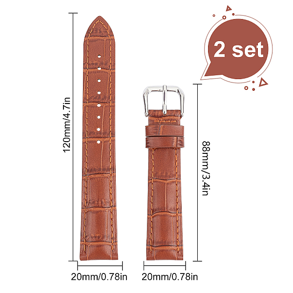 

PandaHall Gorgecraft Leather Watch Bands, with 304 Stainless Steel Clasps, Chocolate, 88~120x20x2.5~5mm Leather Brown