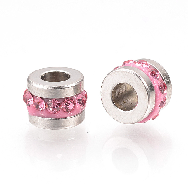 

PandaHall 201 Stainless Steel Rhinestone Beads, Column, Rose, 7x5mm, Hole: 3mm Stainless Steel+Rhinestone Column Pink