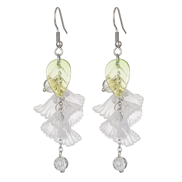 

PandaHall Acrylic & Glass Dangle Earrings, Flower & Leaf Cluster Earrings with 304 Stainless Steel Earring Pins, White, 70mm Acrylic Flower...