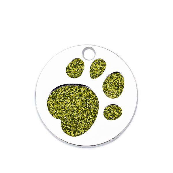 

PandaHall Enamel Pendants, with Platinum Plated Alloy Findings and Glitter Powder, Flat Round with Dog Paw Prints, Olive Drab, 25x1.7mm..., Green