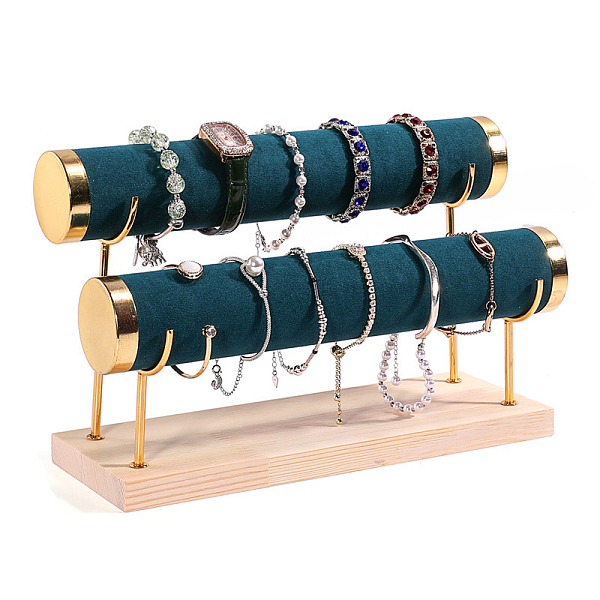 

PandaHall Velvet 2 T Bar Bracelet Display Rack, Jewelry Organizer Holder with Woode Base, for Bracelets Watch Storage, Dark Green...