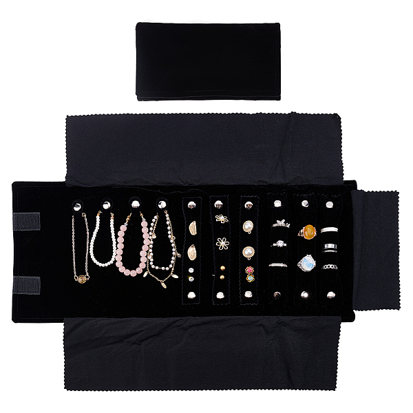 

PandaHall FINGERINSPIRE Black Velvet Jewellery Roll Portable Travel Jewelry Roll Organizer Jewelry Storage Roll Bag Daily Jewelries Carrying...
