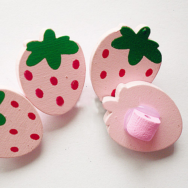 

PandaHall Strawberry Buttons, Wooden Buttons, Pink, about 22mm long, 17mm wide, 4mm thick, 100pcs/bag Wood Pink
