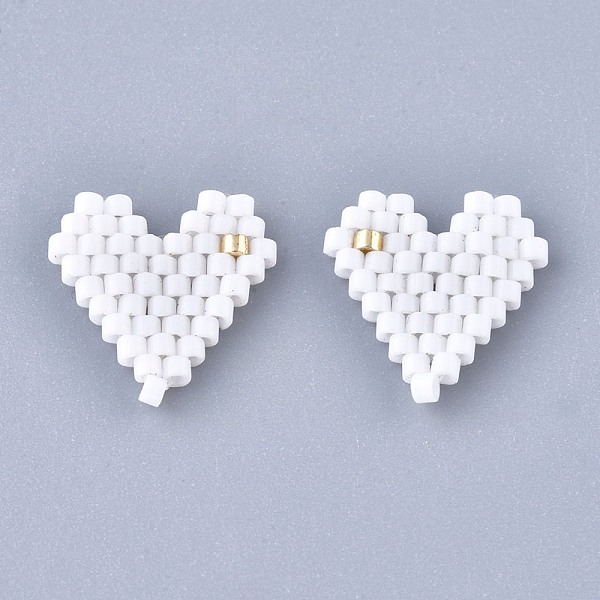 

PandaHall Handmade Seed Beads Pendants, with Elastic Thread, Loom Pattern, Heart, White, 13x13~13.5x1.5~2mm Glass Heart White