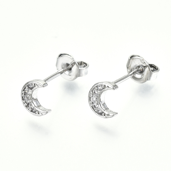 

PandaHall Brass Micro Pave Clear Cubic Zirconia Stud Earrings, with Ear Nuts, Nickel Free, Moon, Platinum, 6x5.5mm, Pin: 0.7mm Brass Moon...