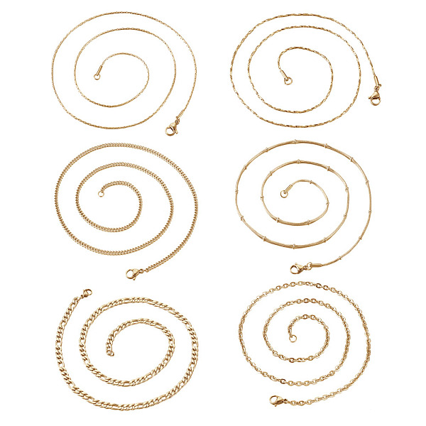 

PandaHall 304 Stainless Steel Chain Necklaces, with Lobster Claw Clasp, Golden, 6pcs/set Stainless Steel