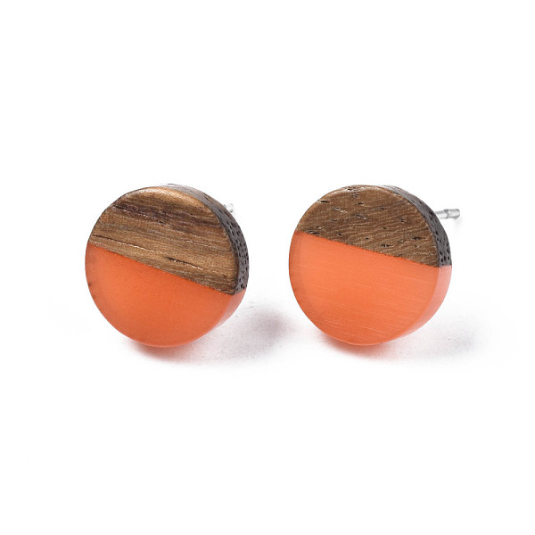 

PandaHall Transparent Resin & Walnut Wood Stud Earrings, with 316 Stainless Steel Pins, Flat Round, Dark Orange, 10mm, Pin: 0.7mm Wood Flat...