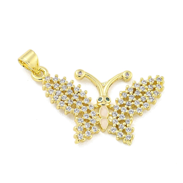 

PandaHall Real 18K Gold Plated Brass Micro Pave Cubic Zirconia Pendants, with Enamel, Butterfly, Pink, 18.5x29.5x2mm, Hole: 4.5x3mm...