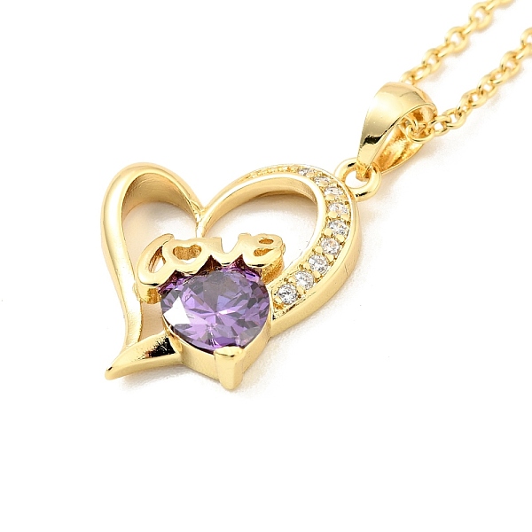 

PandaHall Cubic Zirconia Heart with Word Love Pendant Necklace, Gold Plated Brass Jewelry for Women, Lilac, 15.75 inch(40cm) Cubic Zirconia..., Purple