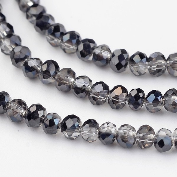 

PandaHall Electroplate Glass Beads Strands, Half Plated, Faceted Rondelle, Black Plated, 3x2mm, Hole: 1mm, about 202pcs/strand, 17 inch...