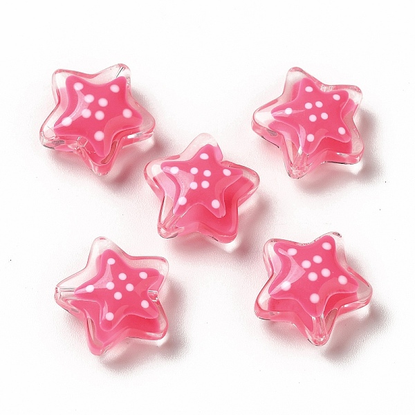 

PandaHall Transparent Glass Beads, with Polka Dot Pattern, Star, Deep Pink, 13x13x6.5mm, Hole: 1mm Glass Star