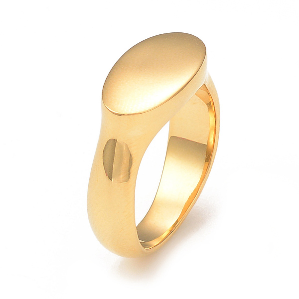 

PandaHall Ion Plating(IP) 304 Stainless Steel Oval Signet Ring for Women, Real 14K Gold Plated, Inner Diameter: 18mm 304 Stainless Steel