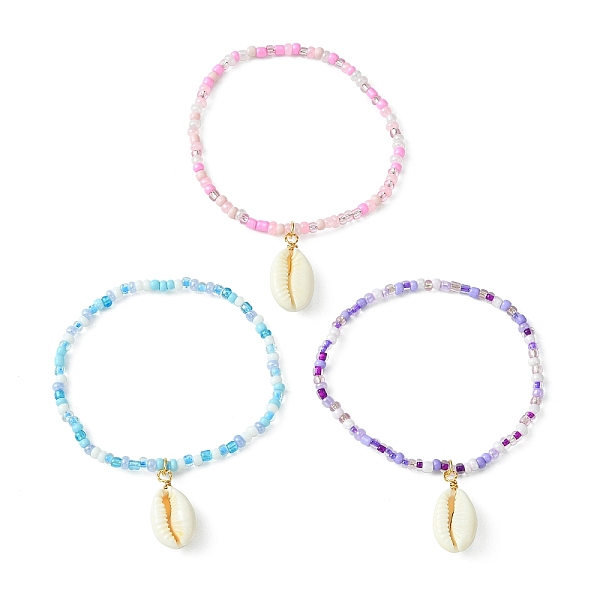 

PandaHall 3Pcs 3 Color Glass Seed Beaded Stretch Bracelets Set with Natural Shell Charms, Mixed Color, Inner Diameter: 2-1/8~2-1/4 inch..., Multicolor