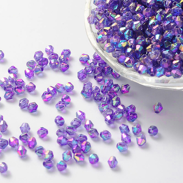 

PandaHall Bicone AB Color Plated Eco-Friendly Transparent Acrylic Beads, Dark Orchid, 4x4mm, Hole: 1mm, about 1660pcs/50g Acrylic Bicone