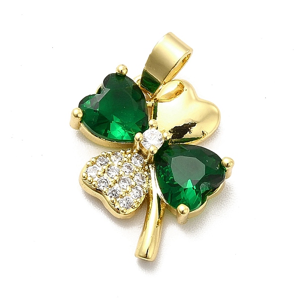 

PandaHall Brass Micro Pave Clear Cubic Zirconia Pendants, with Green Glass, Clover Charm, Real 18K Gold Plated, 17x14x4mm, Hole: 5x3mm...