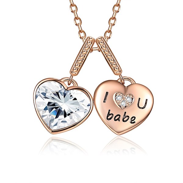 

PandaHall 925 Sterling Silver Pendant Necklaces, with Austrian Crystal, Cable Chains, Heart with I Love U Babe, For Valentine's Day, Rose..., Clear