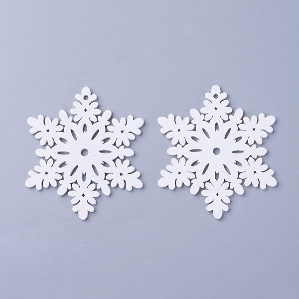 

PandaHall Poplar Wood Pendants, Dyed, Snowflake, White, 70x61x3mm, Hole: 2.5mm Wood Snowflake White