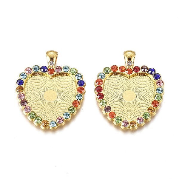 

PandaHall Electrophoresis Alloy Pendant Cabochon Settings, Plain Edge Bezel Cups, with Rhinestone, Heart, Colorful, Golden, Tray..., Multicolor