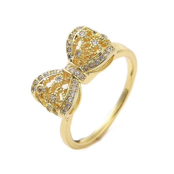 

PandaHall Rack Plating Brass Micro Pave Cubic Zirconia Finger Ring, Cuff Ring, Long-Lasting Plated, Cadmium Free & Lead Free, Bowknot, Real..., Clear