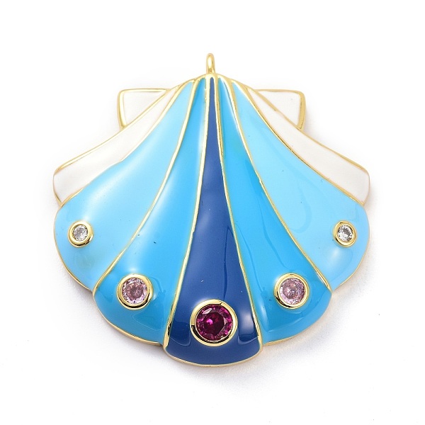 

PandaHall Real 18K Gold Plated Brass Micro Pave Clear Cubic Zirconia Pendants, with Enamel, Long-Lasting Plated, Scallop, Deep Sky Blue...