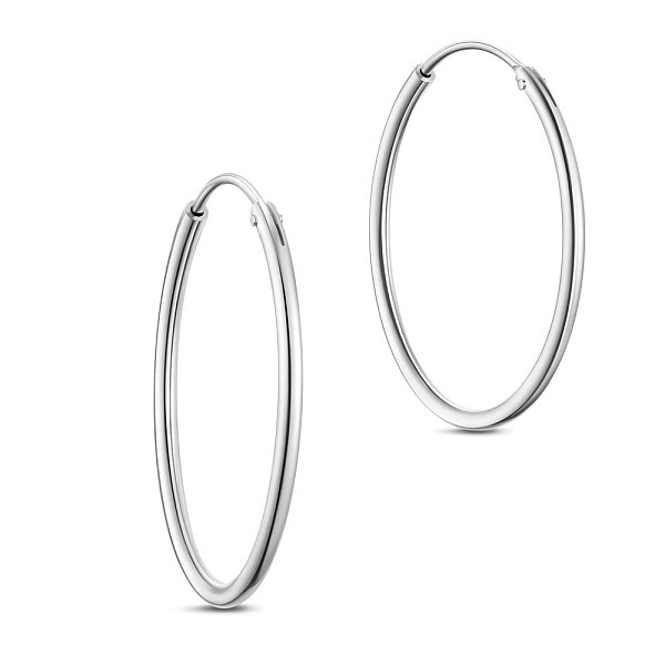 

PandaHall SHEGRACE Rhodium Plated 925 Sterling Silver Hoop Earrings, Platinum, 25mm Sterling Silver Silver