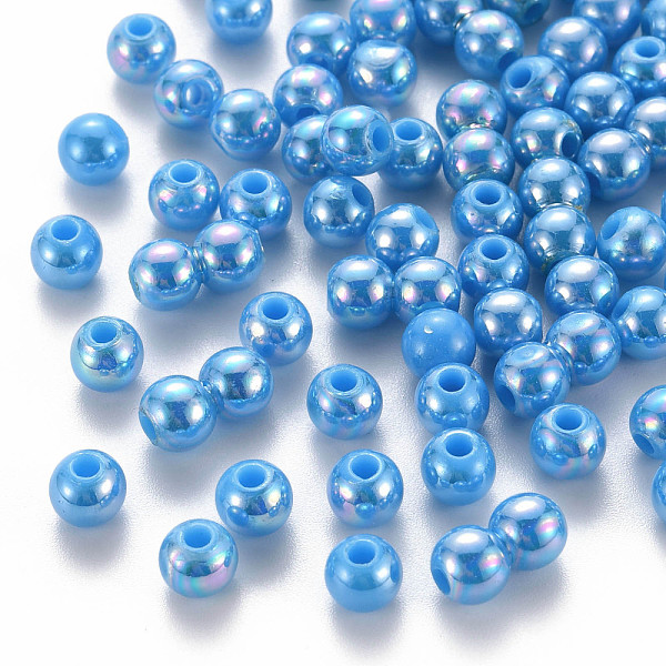 

PandaHall Opaque Acrylic Beads, AB Color Plated, Round, Deep Sky Blue, 6x5mm, Hole: 1.8mm, about 4400pcs/500g Acrylic Round