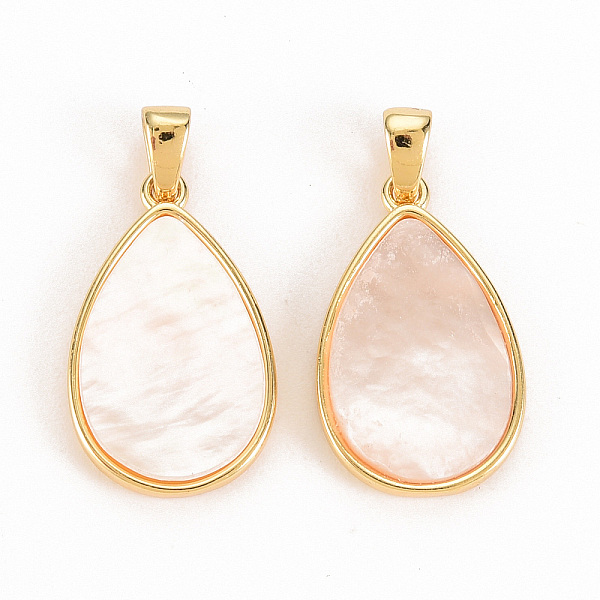 

PandaHall Natural Shell Pendants, with Brass Findings, Nickel Free, Teardrop, Real 18K Gold Plated, 23x11.5x2mm, Hole: 3.5x2mm. Shell..., White