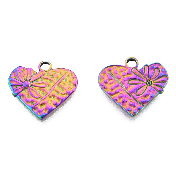 

PandaHall Ion Plating(IP) 201 Stainless Steel Pendants, Heart with Flower, Rainbow Color, 18.5x20x2mm, Hole: 2.5mm 201 Stainless Steel Heart