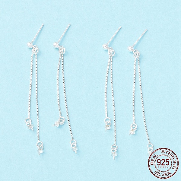 

PandaHall 925 Sterling Silver Stud Earring Findings, Long Chain Tassel with Double Peg Bails, for Half Drilled Beads, Silver, 46mm, Pin...