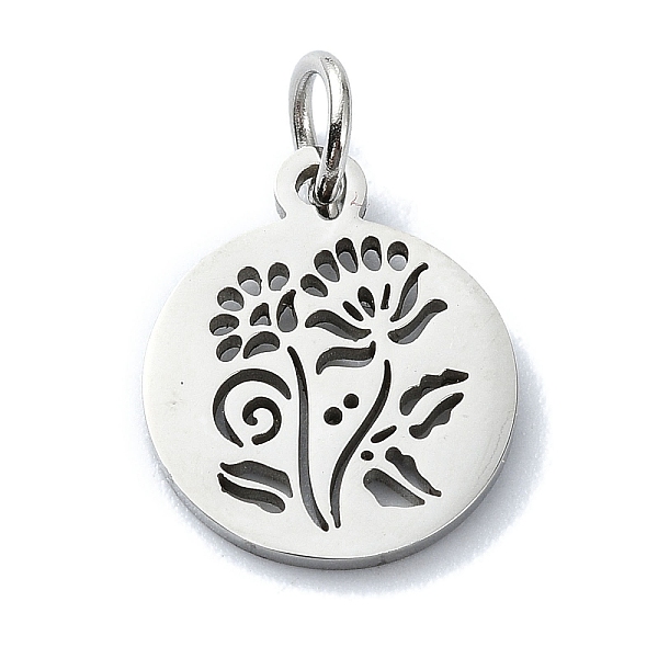 

PandaHall 304 Stainless Steel Charms, with Jump Ring, Laser Cut, Flat Round with Flower Charms, Stainless Steel Color, 14x12x1mm, Hole: 3mm...