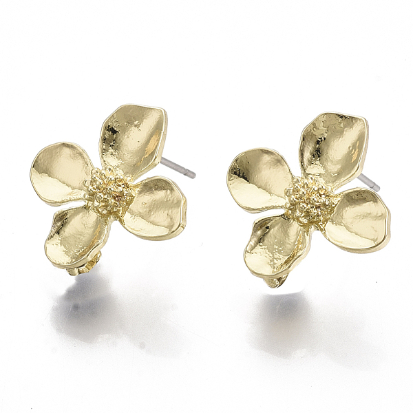 

PandaHall Alloy Stud Earring Findings, with Loop and Steel Pin, Flower, Light Gold, 17~18x16~17mm, Hole: 3mm, Pin: 0.7mm Alloy Flower