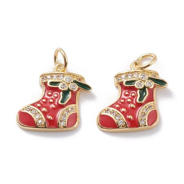 

PandaHall Brass Micro Pave Clear Grade AAA Cubic Zirconia Pendants, with Red & Green Enamel & Jump Rings, Long-Lasting Plated, For Christmas...