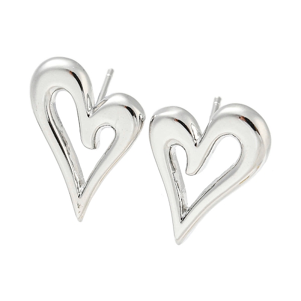 

PandaHall Hollow Heart Rack Plating Brass Stud Earrings, Long-Lasting Plated, Lead Free & Cadmium Free, Platinum, 21x15mm Brass Heart