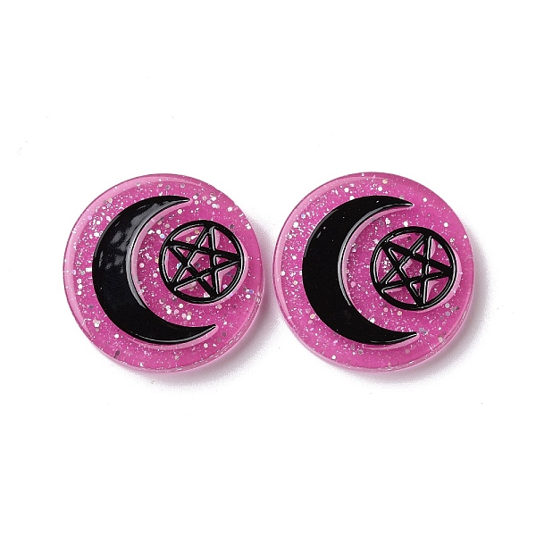 

PandaHall Translucent Resin Cabochons, with Glitter Powder, Flat Round with Moon & Pentagram Pattern, Hot Pink, 29x5.5mm Resin Moon