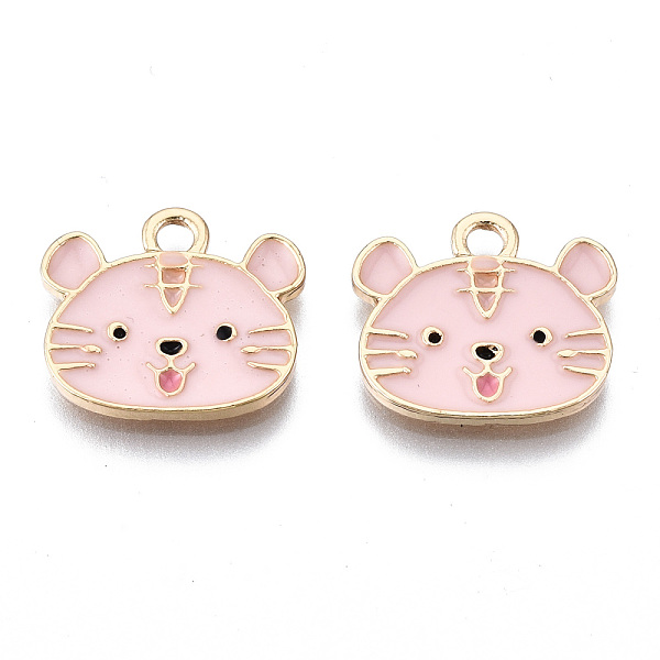 

PandaHall Light Gold Plated Alloy Enamel Pendants, Cadmium Free & Lead Free, Tiger, Pink, 13.5x15x1.5mm, Hole: 1.8mm Alloy+Enamel Tiger Pink