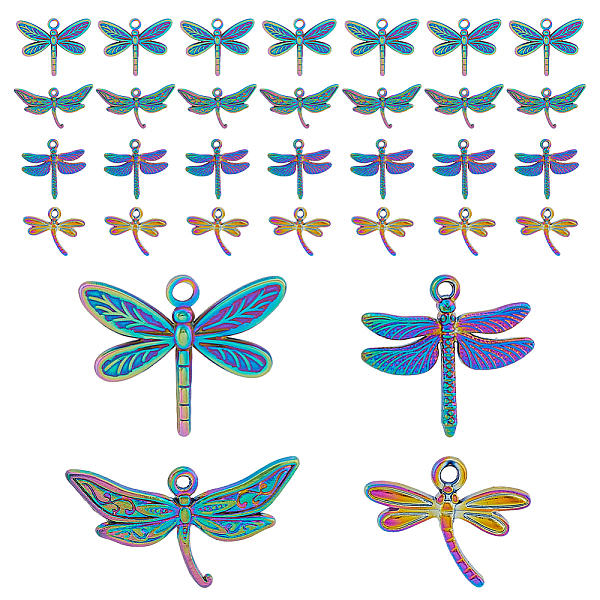 

PandaHall DICOSMETIC 32Pcs 4 Style Alloy & Ion Plating(IP) 201 Stainless Steel Pendants, Dragonfly, Rainbow Color, 14~20x17.5~31.5x2~2.5mm...