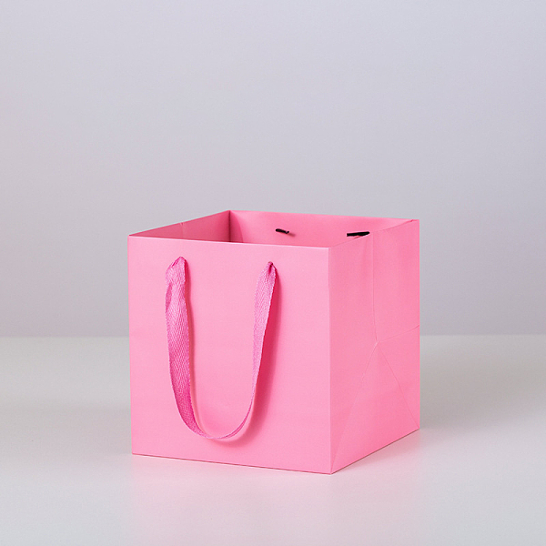 

PandaHall Solid Color Kraft Paper Gift Bags with Ribbon Handles, for Birthday Wedding Christmas Party Shopping Bags, Square, Hot Pink...