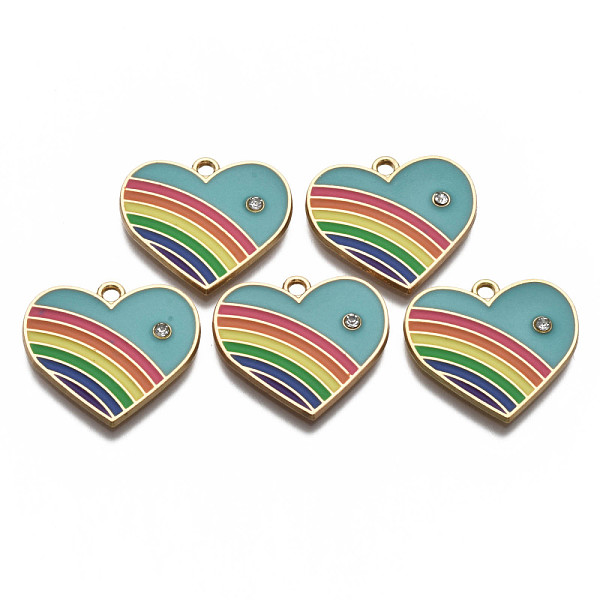

PandaHall Alloy Enamel Pendants, Light Gold, with Rhinestone, Cadmium Free & Nickel Free & Lead Free, Heart, Medium Turquoise..., Clear