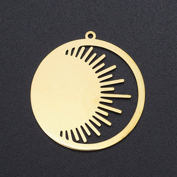 

PandaHall 201 Stainless Steel Pendants, Laser Cut, Ring with Sun, Golden, 32x30.5x1mm, Hole: 1.4mm 201 Stainless Steel Sun