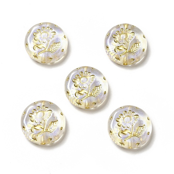 

PandaHall Transparent Acrylic Beads, Golden Metal Enlaced, Flat Round with Flower, Clear, 18x4mm, Hole: 1.6mm, about 399pcs/500g Acrylic...